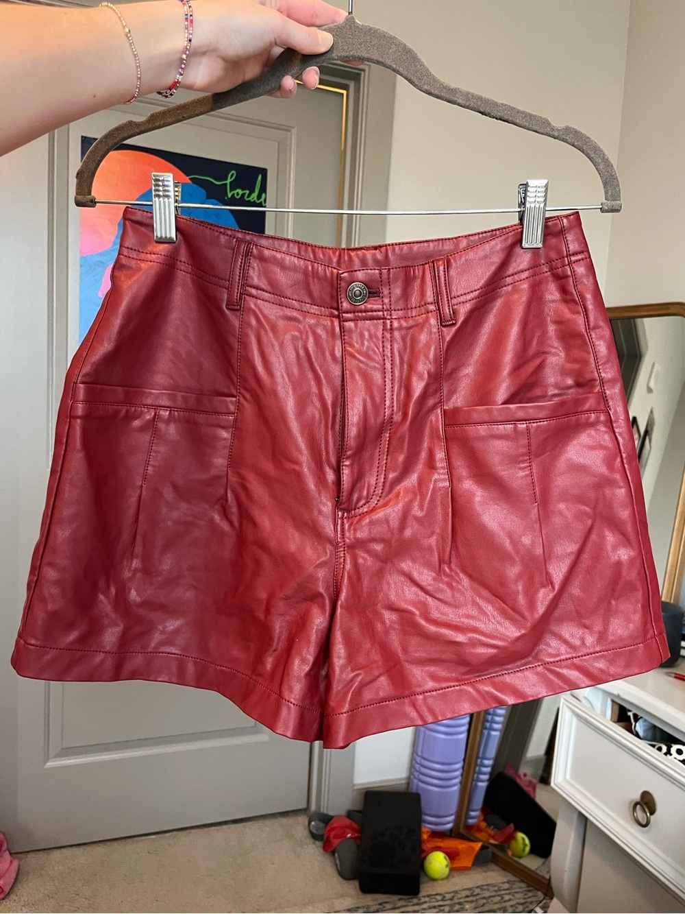 Red Free People Vegan Leather Women's Shorts